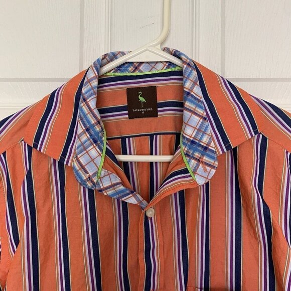 Tailorbyrd Men’s Medium Flip Cuff Long Sleeve Shirt Orange Stripe Button - Picture 5 of 9